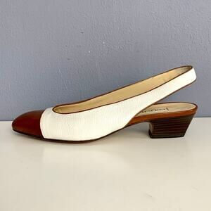 NIB Cole Haan Anna Slingbacks in White/Luggage Size 8 AA